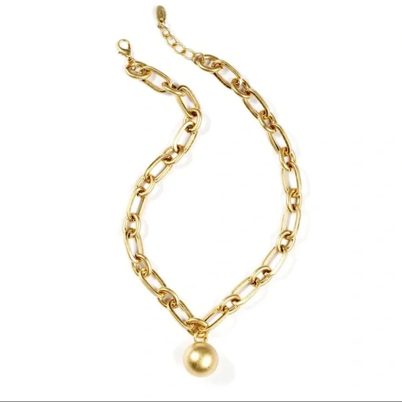 Zara Ball and Chain Matte Textured Gold Pendant Oval Circle Link Necklace Metal